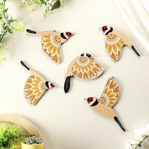 5 Pcs Wooden Bird Wall Art Wood Flying Birds Wall Decor Rustic Folk Art🦒